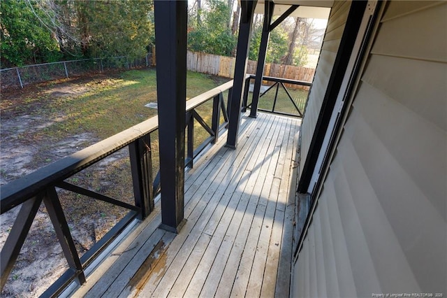 wooden deck featuring a fenced backyard