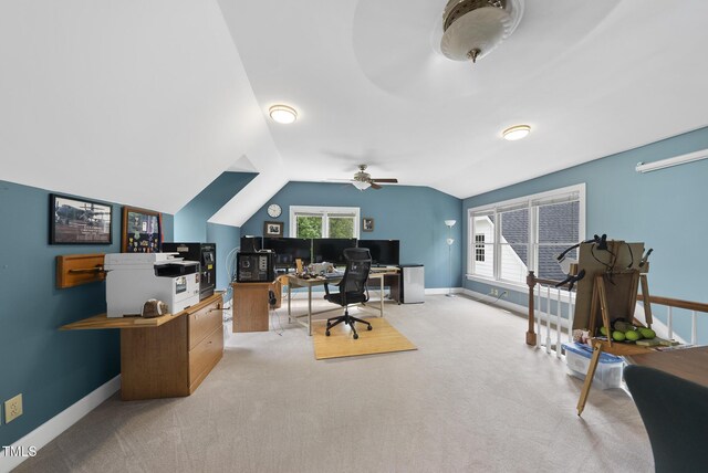 2705 Vestry Way, Raleigh, NC 27613 - office space with vaulted ceiling, carpet floors, ceiling fan, and baseboards