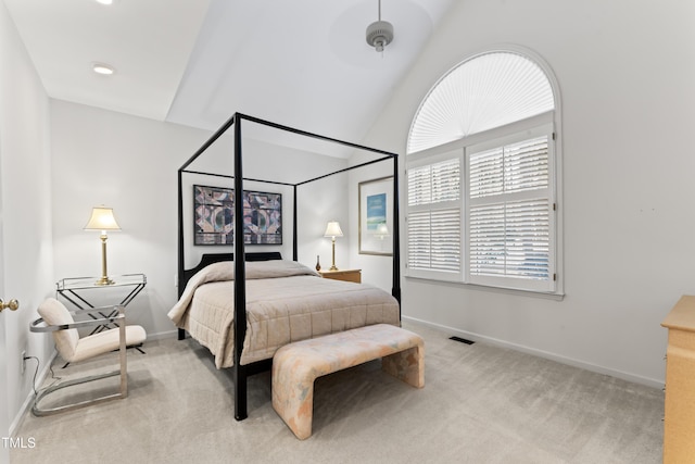 bedroom featuring recessed lighting, carpet flooring, visible vents, and baseboards