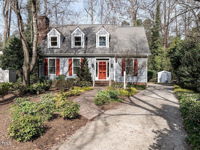 cape cod-style house featuring a chimney