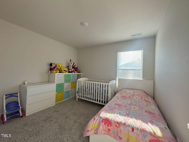 bedroom featuring visible vents and carpet floors