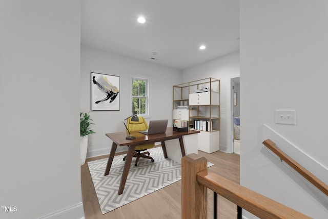 12912 Grey Willow Dr, Raleigh, NC 27613 - office area featuring light wood finished floors, recessed lighting, and baseboards
