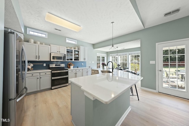 kitchen featuring a sink, light wood-style flooring, visible vents, and stainless steel appliances