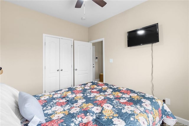 bedroom with a closet and ceiling fan