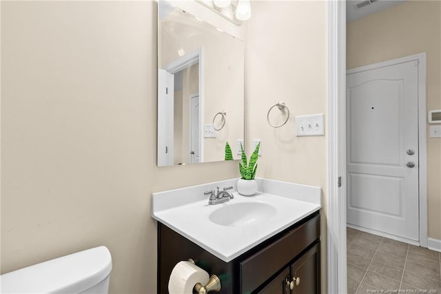 half bathroom with visible vents, toilet, and vanity