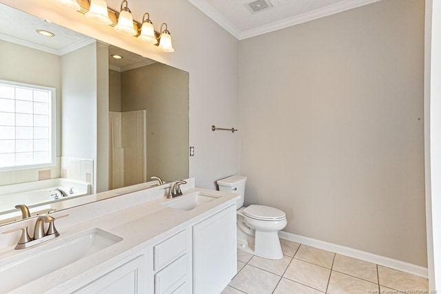 bathroom featuring ornamental molding, visible vents, and a sink