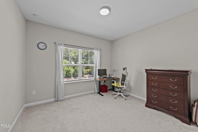 office space with light colored carpet and baseboards