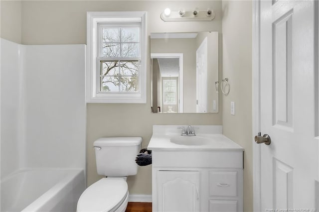 full bathroom with vanity, toilet, and tub / shower combination