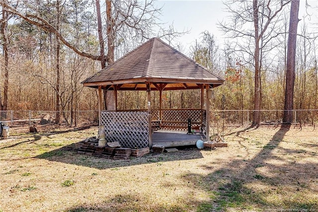 view of yard with a gazebo and a fenced backyard