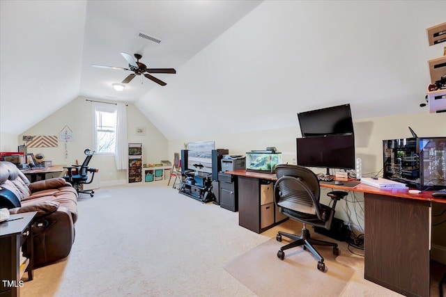 1624 Struble Cir, Willow Springs, NC 27592 - carpeted office space with lofted ceiling and a ceiling fan