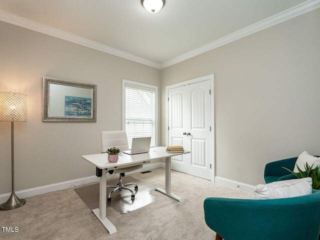 730 Toms Creek Rd, Cary, NC 27519 - home office featuring carpet, baseboards, and crown molding