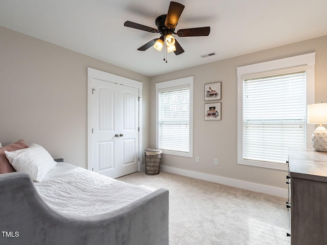 730 Toms Creek Rd, Cary, NC 27519 - bedroom featuring a closet, carpet, visible vents, ceiling fan, and baseboards