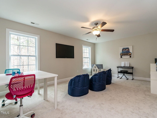730 Toms Creek Rd, Cary, NC 27519 - office featuring carpet, visible vents, baseboards, and ceiling fan