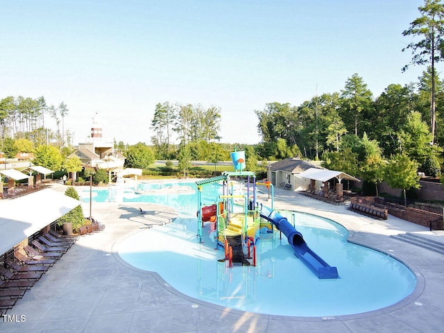 730 Toms Creek Rd, Cary, NC 27519 - pool with a water play area, a patio, and a water slide