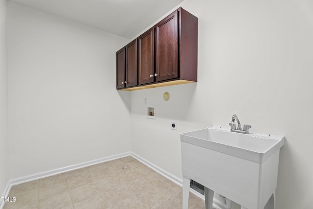69 Florence Dr, Clayton, NC 27527 - laundry area with electric dryer hookup, washer hookup, a sink, baseboards, and cabinet space