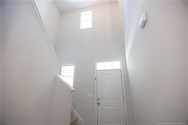 entryway featuring a high ceiling and stairway