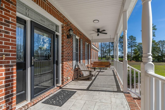 view of patio / terrace featuring a porch and ceiling fan