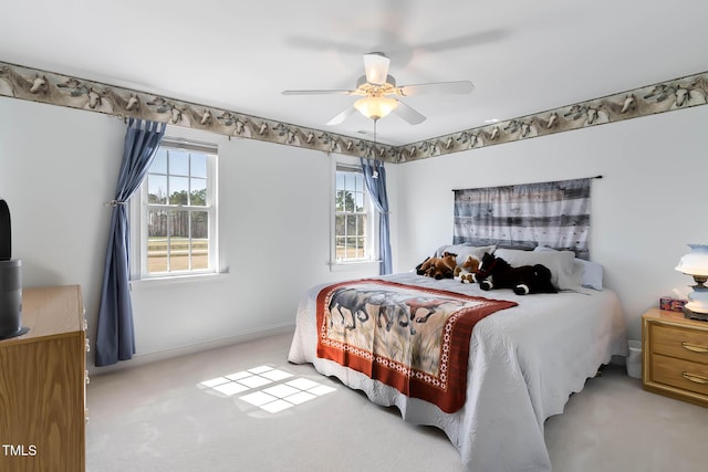 bedroom with carpet flooring and ceiling fan