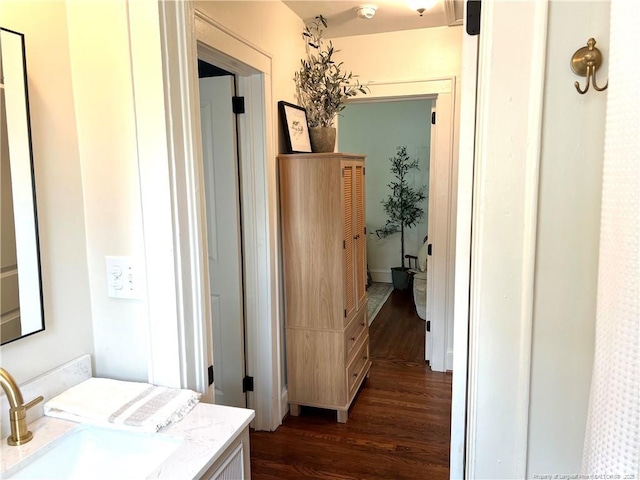 bathroom featuring vanity and wood finished floors