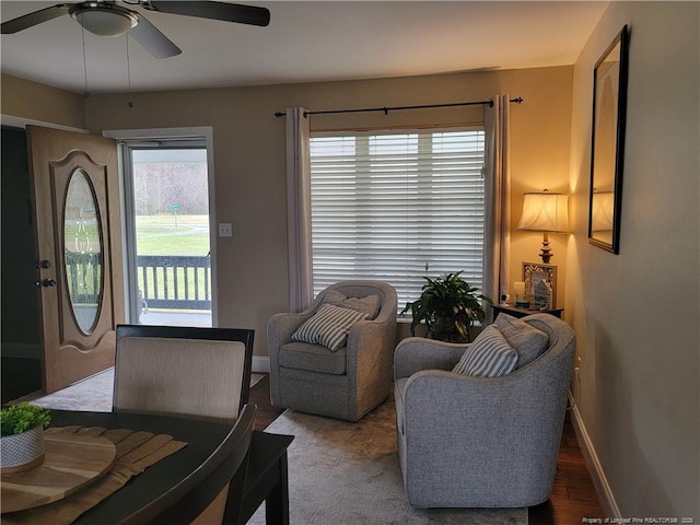 41 Lenor Dr, Lumberton, NC 28360 - living room with baseboards, ceiling fan, and wood finished floors