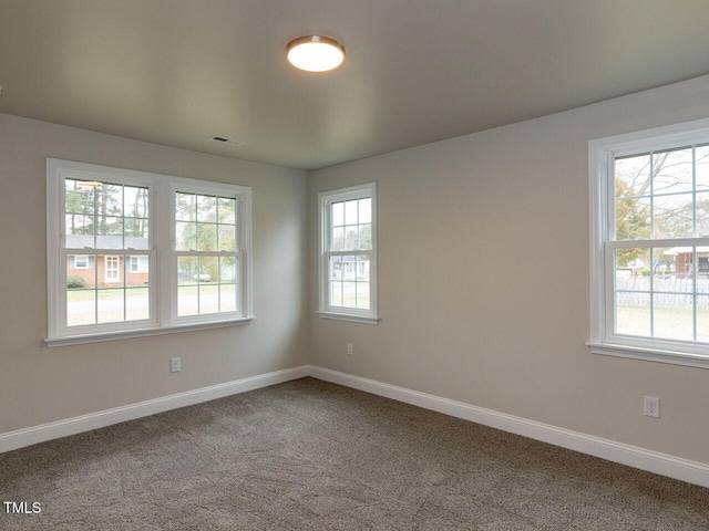 carpeted spare room with plenty of natural light and baseboards