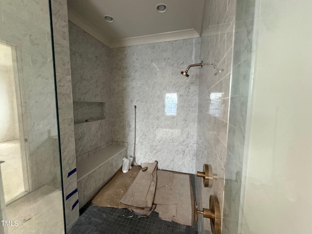 3405 Makers Cir, Raleigh, NC 27612 - full bath with crown molding and a marble finish shower