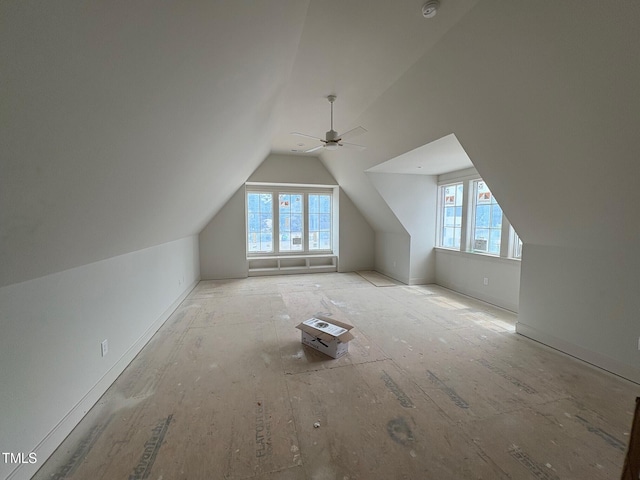 3405 Makers Cir, Raleigh, NC 27612 - additional living space with healthy amount of natural light, ceiling fan, and lofted ceiling