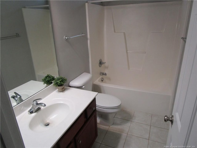 full bathroom featuring tile patterned floors, shower / bath combination, toilet, and vanity