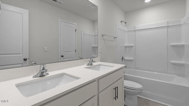 3040 Platinum Cir W, End, NC 27376 - full bath featuring double vanity, washtub / shower combination, recessed lighting, and tile patterned floors