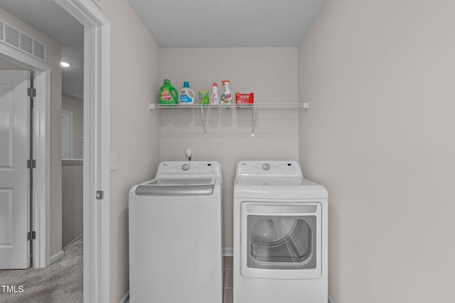 656 Dallas Rose Dr, Wendell, NC 27591 - washroom with laundry area, visible vents, carpet, and washing machine and dryer