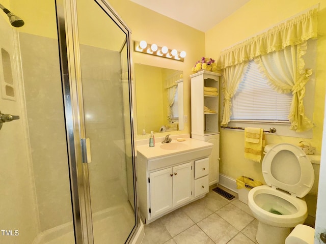 4715 Jacksontown Rd, Manson, NC 27553 - full bath featuring vanity, a stall shower, tile patterned floors, toilet, and visible vents