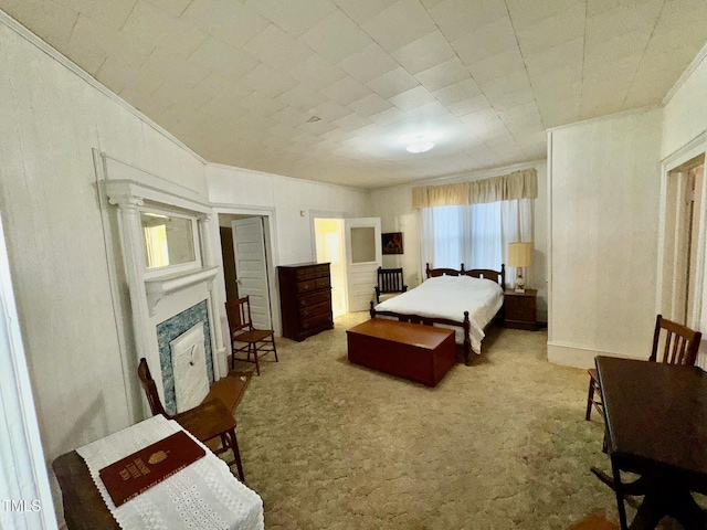 4715 Jacksontown Rd, Manson, NC 27553 - bedroom featuring a fireplace, carpet flooring, and crown molding