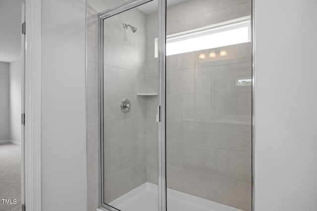bathroom with a stall shower