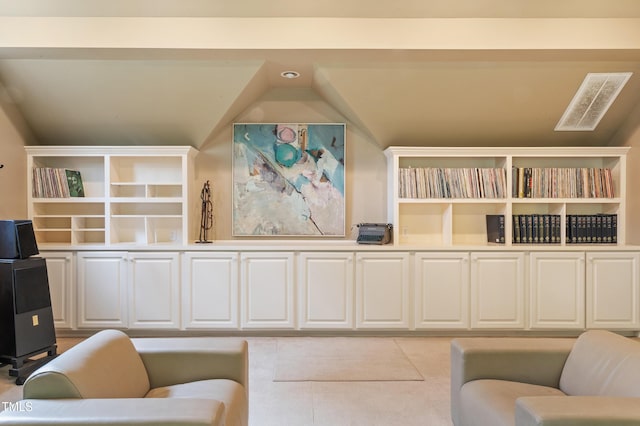 home office with vaulted ceiling