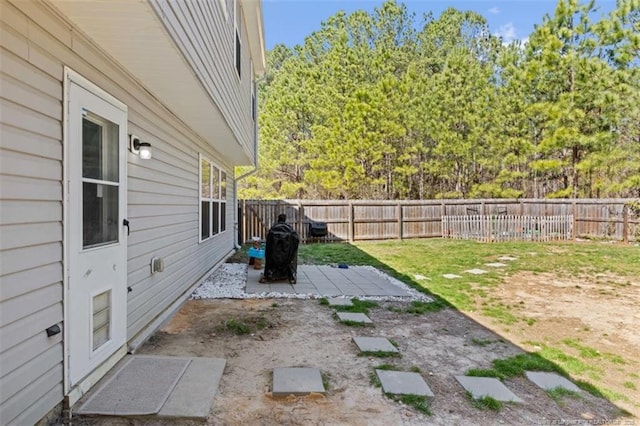 view of yard with a patio area and a fenced backyard