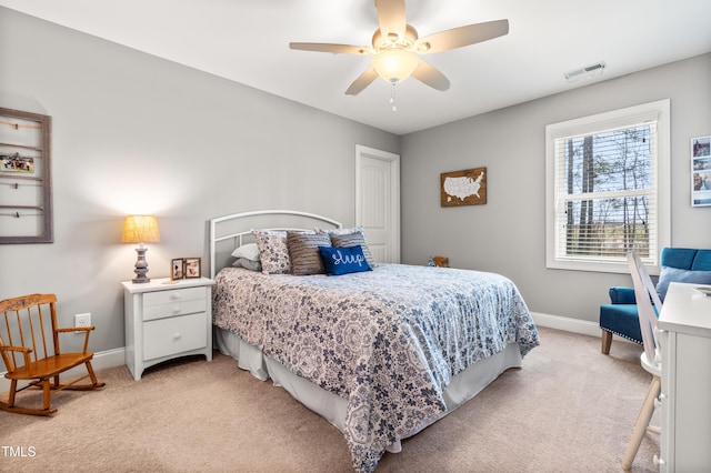 50 Lockamy Ln, Youngsville, NC 27596 - bedroom featuring visible vents, light colored carpet, baseboards, and ceiling fan