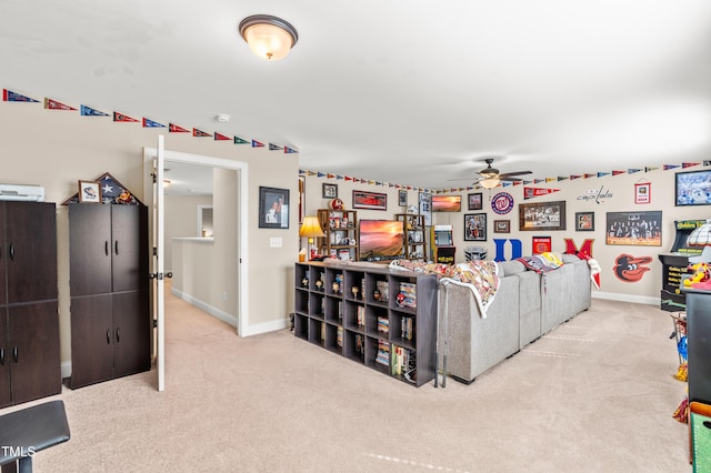 50 Lockamy Ln, Youngsville, NC 27596 - carpeted living room featuring baseboards and ceiling fan