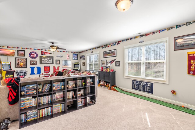 50 Lockamy Ln, Youngsville, NC 27596 - playroom featuring baseboards, carpet, and a ceiling fan