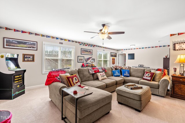 50 Lockamy Ln, Youngsville, NC 27596 - living room featuring baseboards, a ceiling fan, and carpet flooring