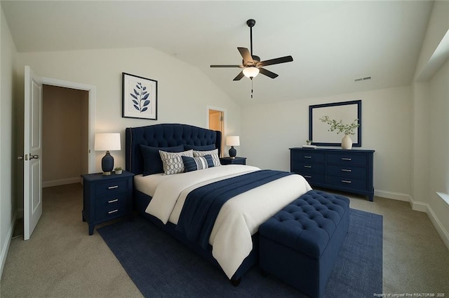 333 Edwinstowe Ave, Fayetteville, NC 28311 - bedroom featuring vaulted ceiling, light colored carpet, baseboards, and a ceiling fan