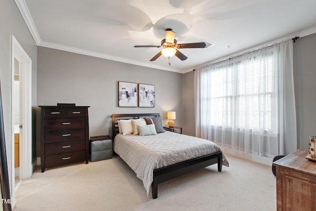 340 Allister Dr Unit 201, Raleigh, NC 27609 - bedroom featuring light colored carpet, crown molding, and ceiling fan