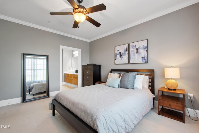 340 Allister Dr Unit 201, Raleigh, NC 27609 - bedroom featuring light colored carpet, ornamental molding, baseboards, and ensuite bathroom