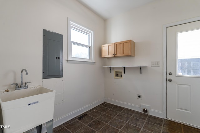 118 Riverwood Dr, Fuquay Varina, NC 27526 - laundry area with hookup for a washing machine, hookup for an electric dryer, electric panel, cabinet space, and a sink