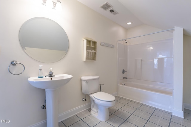 118 Riverwood Dr, Fuquay Varina, NC 27526 - full bathroom featuring baseboards, visible vents, tile patterned flooring, shower / tub combination, and toilet
