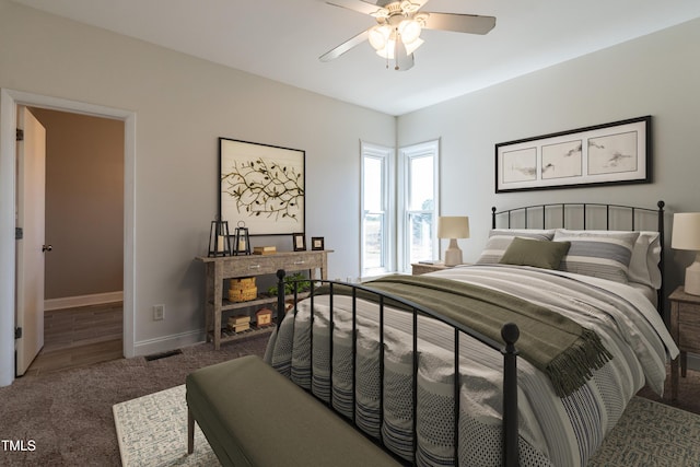 118 Riverwood Dr, Fuquay Varina, NC 27526 - bedroom featuring visible vents, a ceiling fan, carpet, and baseboards