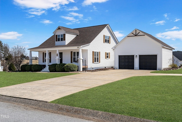 118 Riverwood Dr, Fuquay Varina, NC 27526 - view of front of property with a front yard, driveway, covered porch, a shingled roof, and a garage