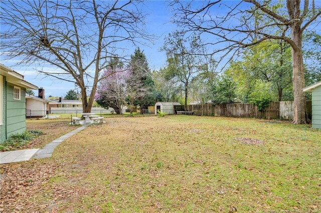 1772 Inverness Dr, Fayetteville, NC 28304 - view of yard with an outbuilding, a fenced backyard, and a shed