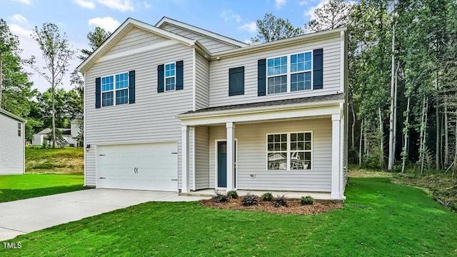 1010 Ocean Ct, Carthage, NC 28327 - traditional-style home with an attached garage, concrete driveway, a front lawn, and a porch