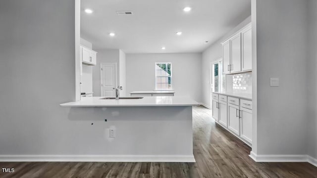 1014 Ocean Ct, Carthage, NC 28327 - kitchen with recessed lighting, white cabinetry, dark wood-type flooring, and light countertops