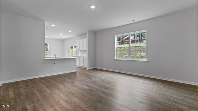 1014 Ocean Ct, Carthage, NC 28327 - unfurnished living room with healthy amount of natural light, dark wood finished floors, and recessed lighting